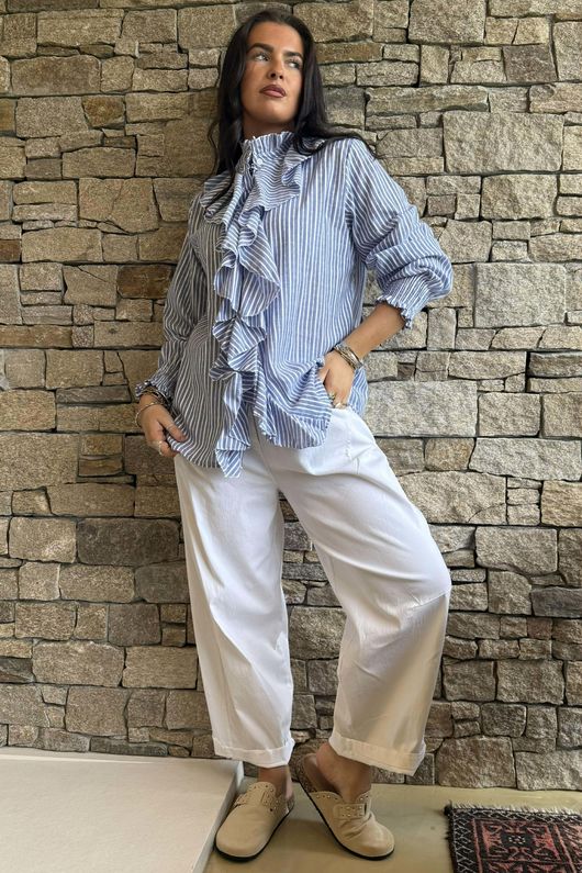 Nantucket Ruffle Blouse Dark Denim